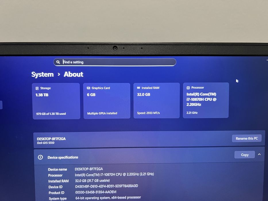 laptop Dell G15 model 5510