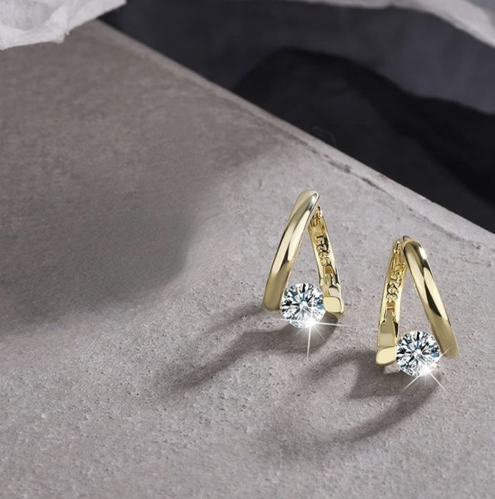 Cercei rotunzi cu zircon, argint S925,  16 mm