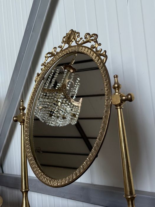 Oglindă vintage de toaletă Mid-Century – Alamă și Marmură/Onyx (Italia, anii '50)