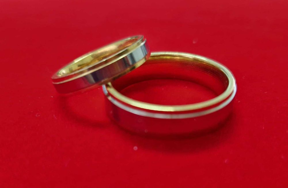 GR62,verighete placate cu alb/galben 14k, nou, marimi diverse