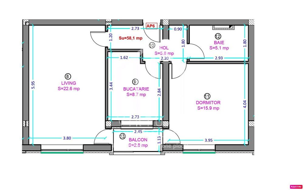 Apartament 2 camere + 58.1 mp + etaj intermediar - Shopping City Sibiu