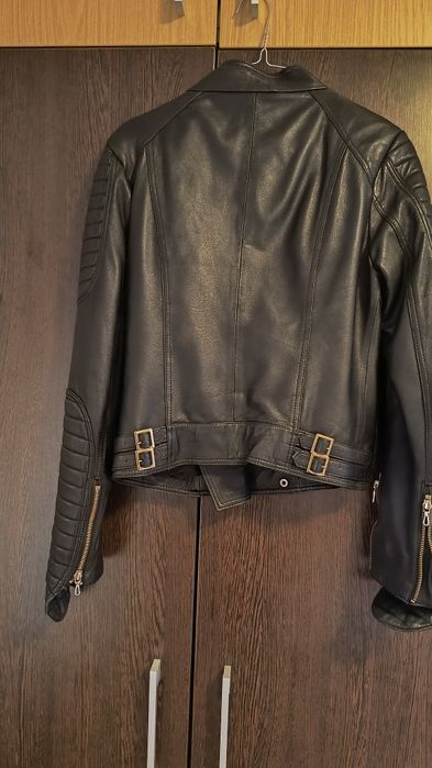 Geaca piele cu guler vulpe detasabil