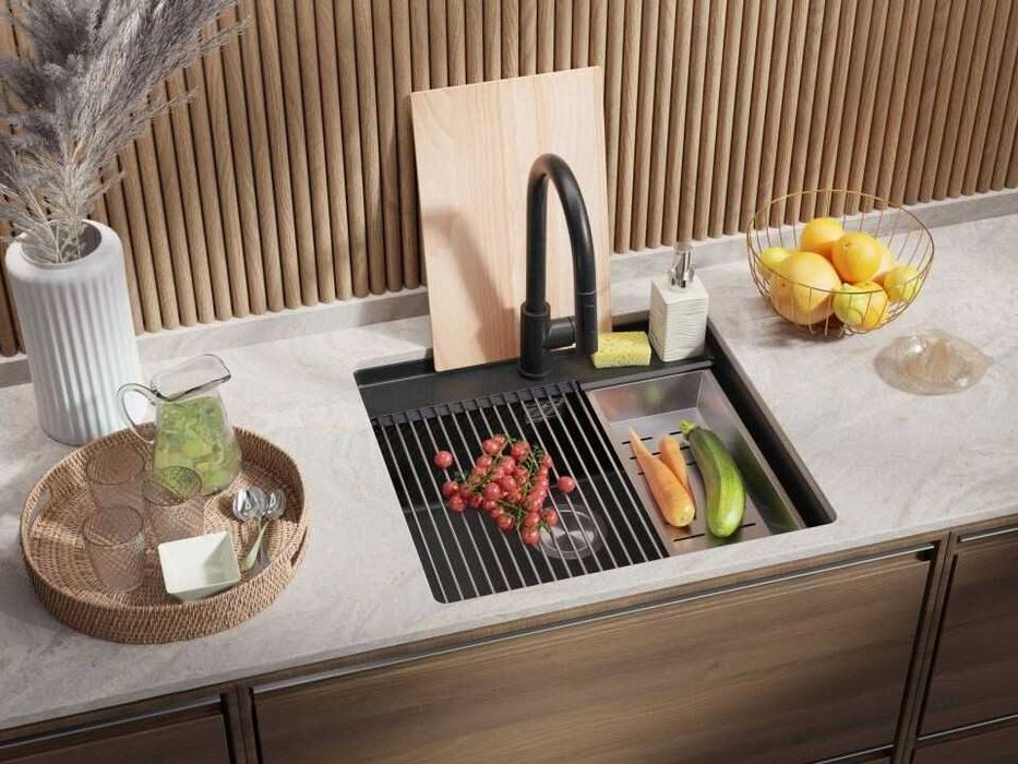 Графит кухненска мивка за вграждане под плот Берген 60 Low 560x530 мм