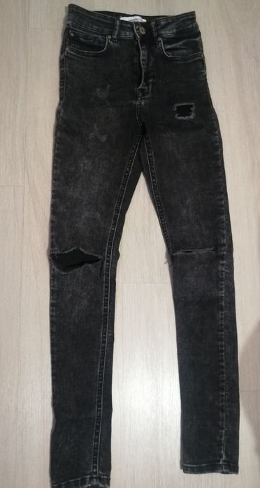 Blugi damă negri, rupți, skinny, talie înaltă, Mango, marime 32