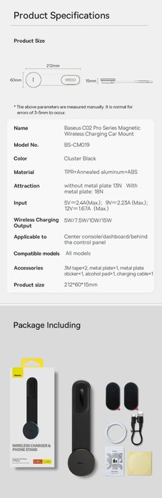 Baseus C02 Pro Магнитный Авто Держатель MagSafe 15W For iPhone 16
