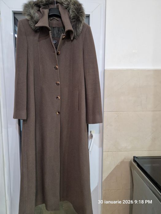 Palton de lănă nr.46,verde pădure, cu glugă