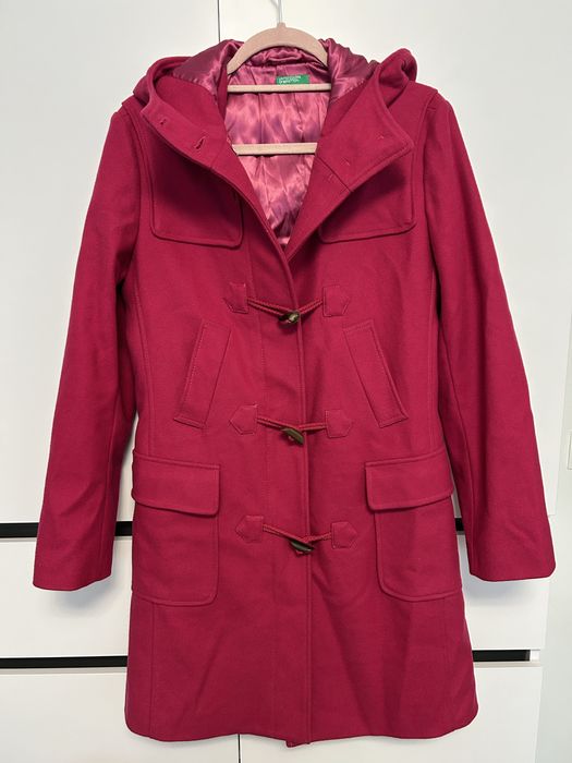 Palton lung 80% lana, roz, Benetton mar S / 42