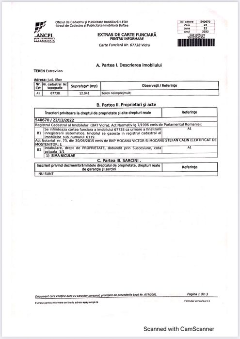 Vand teren comuna Vidra tarla 7 12000 mp