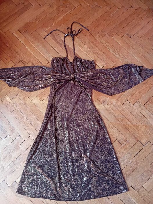 Официална лятна рокля.В кафяво и златно.Мека,лека  материя