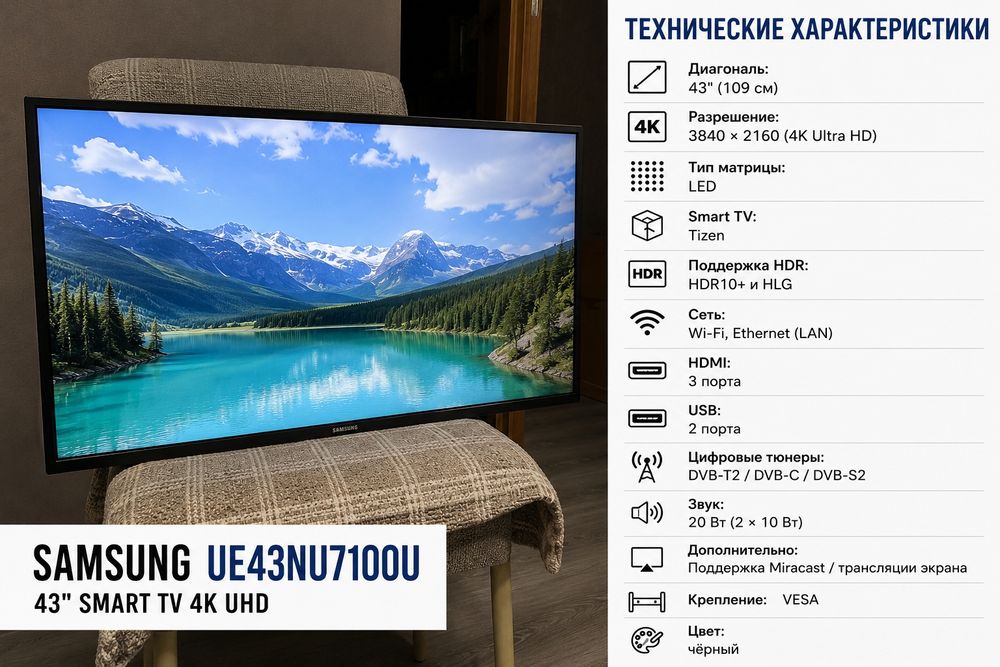 Продам 4К  Смарт Телевизор 43" Samsung