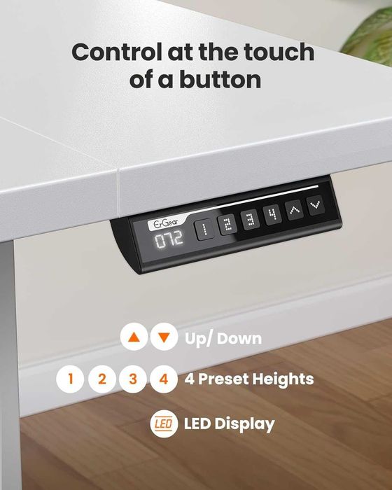 Birou electric reglabil 120x60 cm cu sertar – standing desk, memorie, alb - LIVRARE GRATUITA !!!