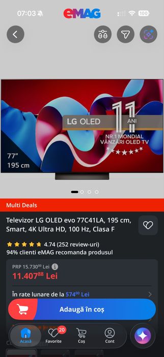 Televzior LG OLED evo 77C41LA 195cm 144hz Smart garantie 2 ani