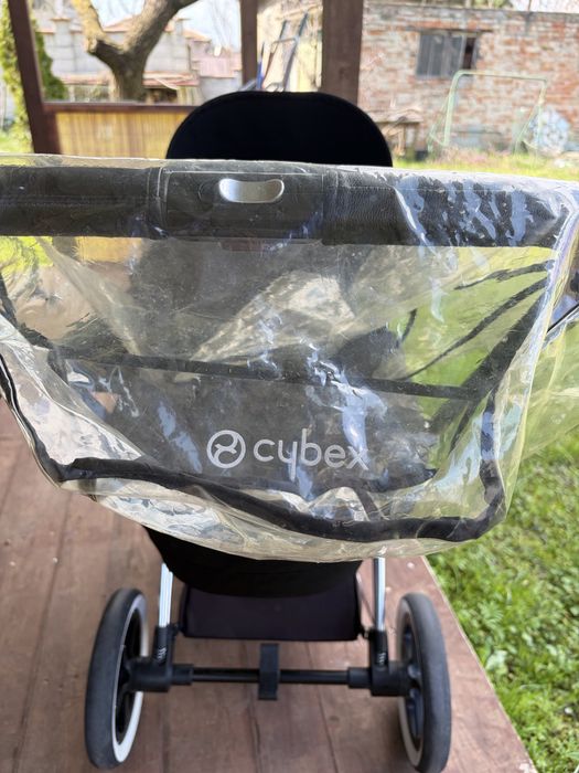 Cybex Platinum Priam Deep Black - Шаси + Кош за новородено + Дъждобран