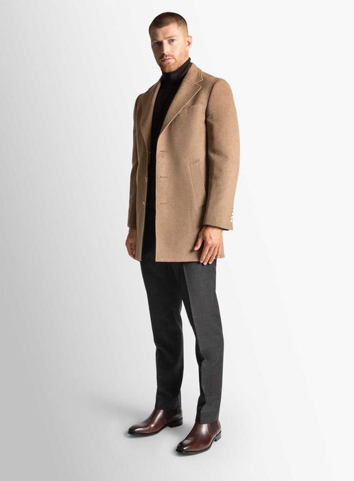 Palton slim de lux 46 S 48 M Eduard Dressler lana extravirgina camel