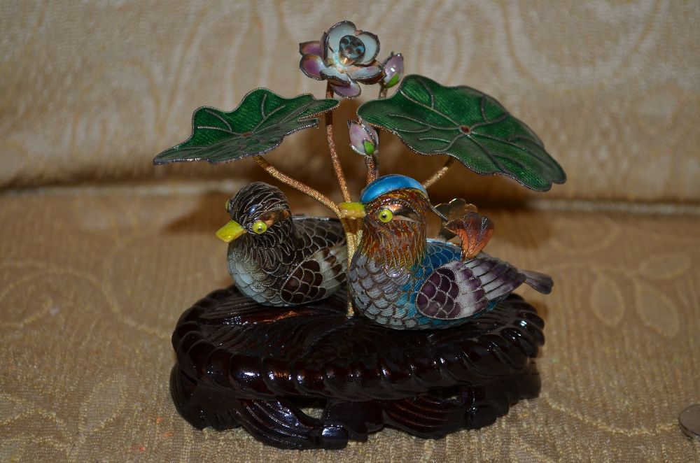 MINIATURA ARGINT 925 cu EMAIL - Pereche Rate Mandarin - China - 140g.!
