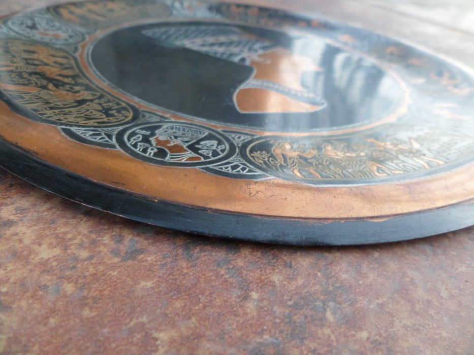 Arta egipteana gravura din cupru, faraon, vintage frumos ,patina