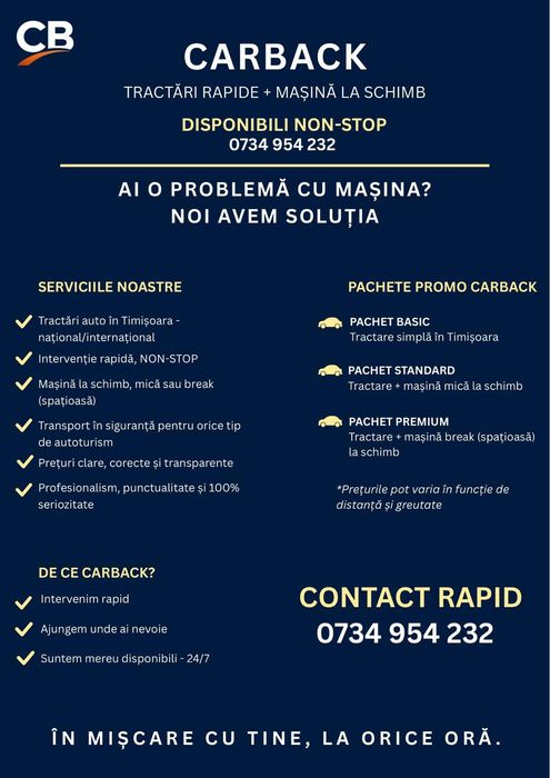 Tractări auto Timișoara 24/7