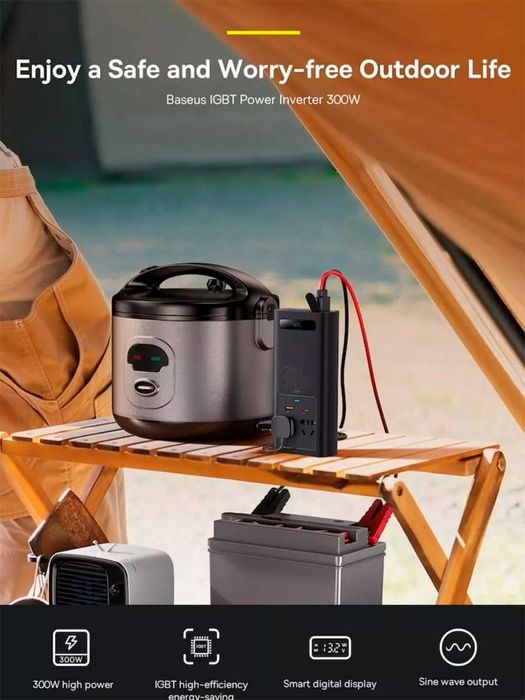 Инвертор автомобильный BASEUS 300W. 12В в 220В