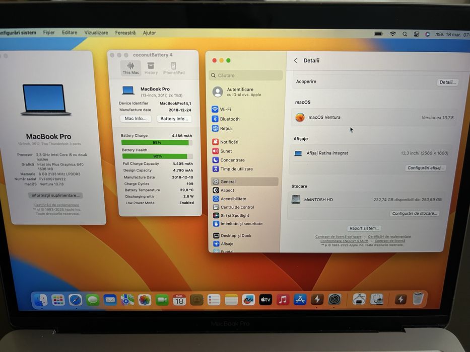 Vând Macbook Pro A1708 i5 8 GB RAM 256 GB SSD 199 cicluri