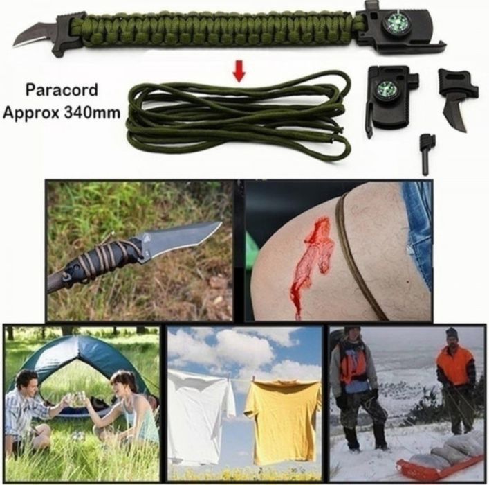 Тактическа гривна за оцеляване 5 в 1 (въже,компа