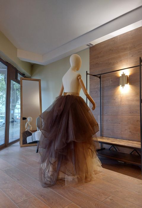 Булчинска рокля влакче Бална Омбре Тюл Драпирана Екрю Кафяво Сватбена