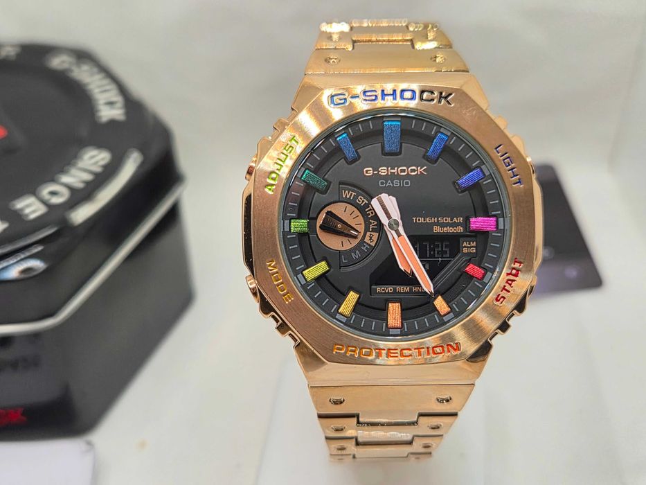 Ceas Sport Barbati Casio g shock gold roze Rainbow metal GM B2100D Nou, Garantie 2 ani