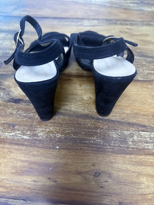 Sandale negre elegante cu toc gros, marimea 38, noi
