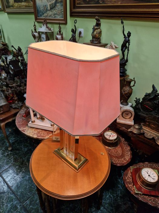 Уникална антикварна колекционерска немска настолна лампа месинг и крис