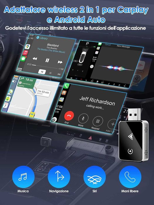 2-в-1 Безжичен Адаптер за CarPlay и Android Auto (Модел 2025)