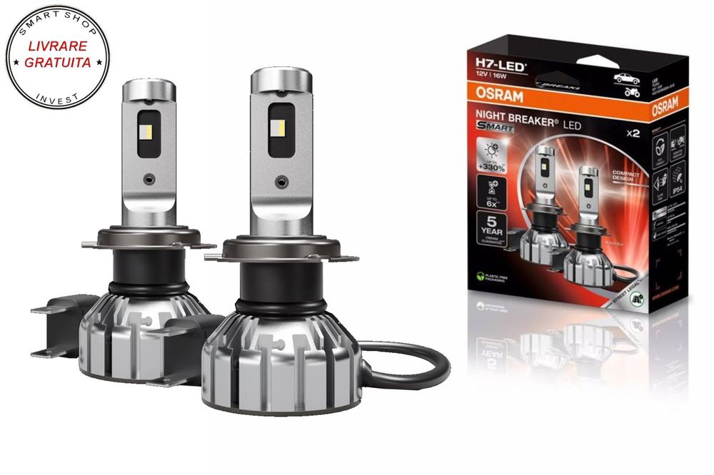 OSRAM NIGHT BREAKER H7 LED SMART 64210DWNBSM-2HB Set 2 Becuri Auto Moto Omologare - livrare gratuita
