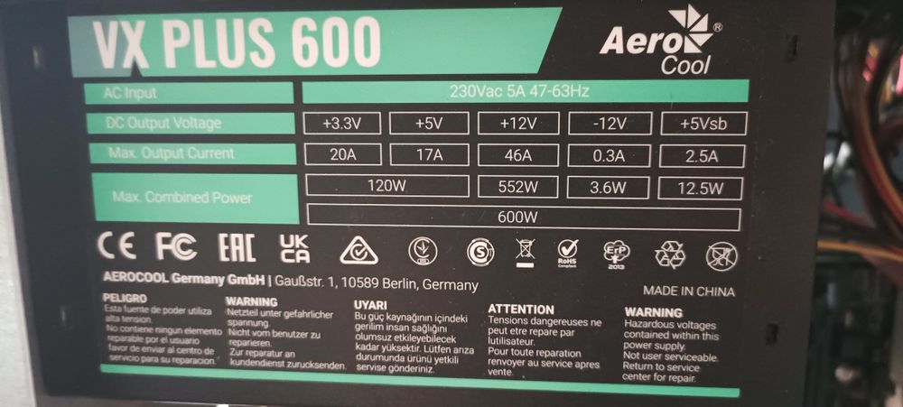 Блок питания Aerocool VX PLUS 600