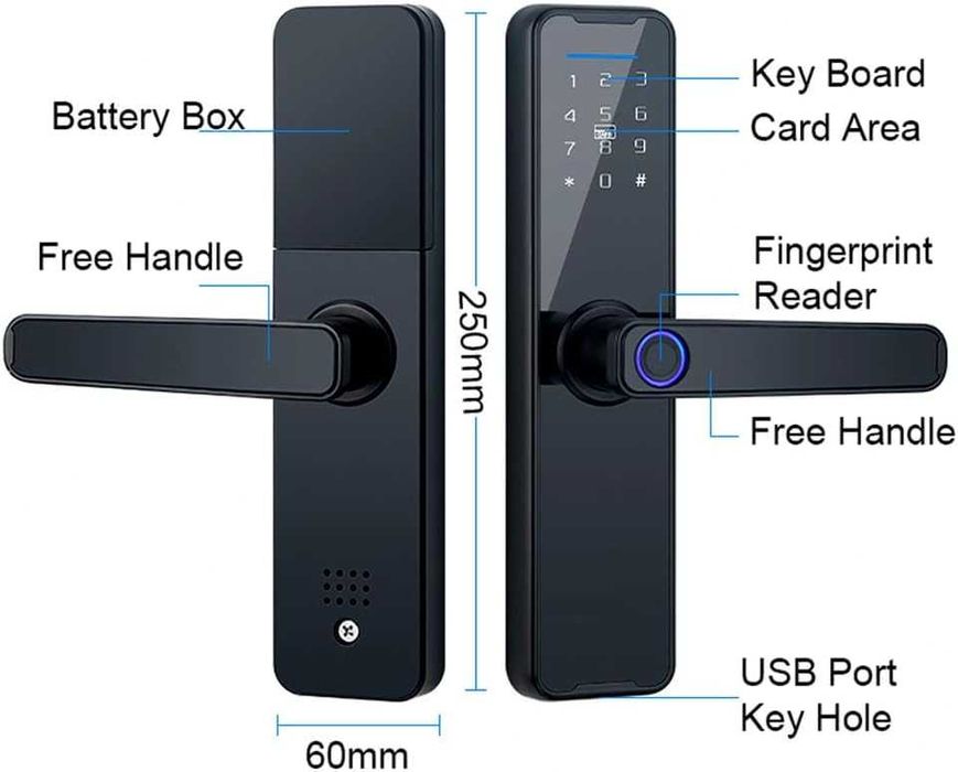 REDUS de la 620RON, Yala Smart cu debloc Amprenta/Aplicatie/Cod Pin/ card RFID, din aluminiu, Grosime 30-100mm