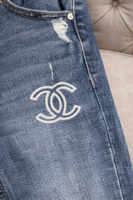 слим дънки шанел топ молив  chanel син дълъг панталон дънков деним