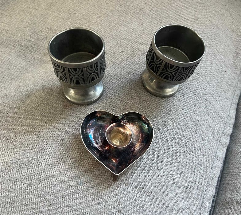 Set vintage Norvegian din cositor HOVIK – Norsk Tinn Pewter – 3 piese