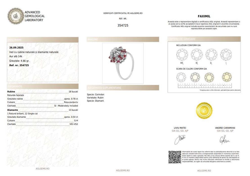 Inel din aur alb, decorat cu rubine și diamante