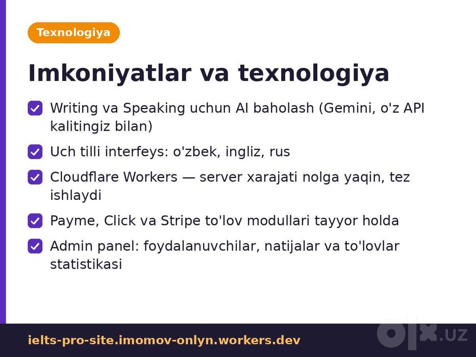 IELTS Pro — tayyor IELTS tayyorlov veb-platformasi (sayt) sotiladi