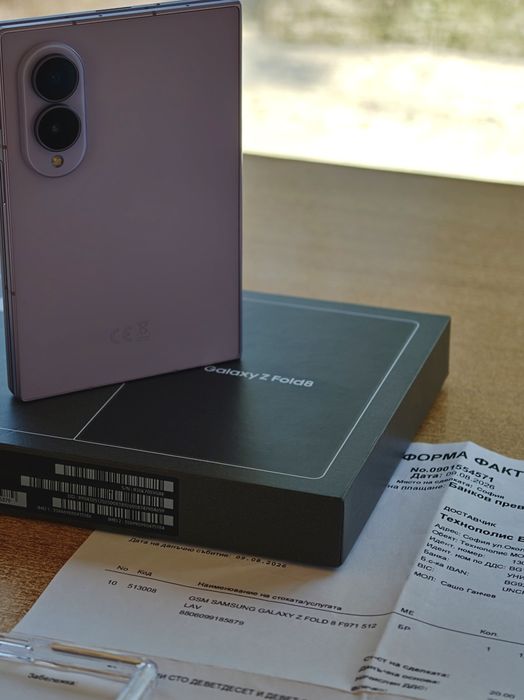 Нов ! Samsung Galaxy Z Fold 8 ,512GB, 12GB RAM , 5G  Lavender  Като Нов! Гаранция Технополис!!!