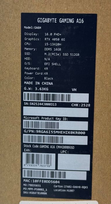 Gigabyte Gaming A16 — i5 13420H / RTX 4050 6GB / 16GB DDR5