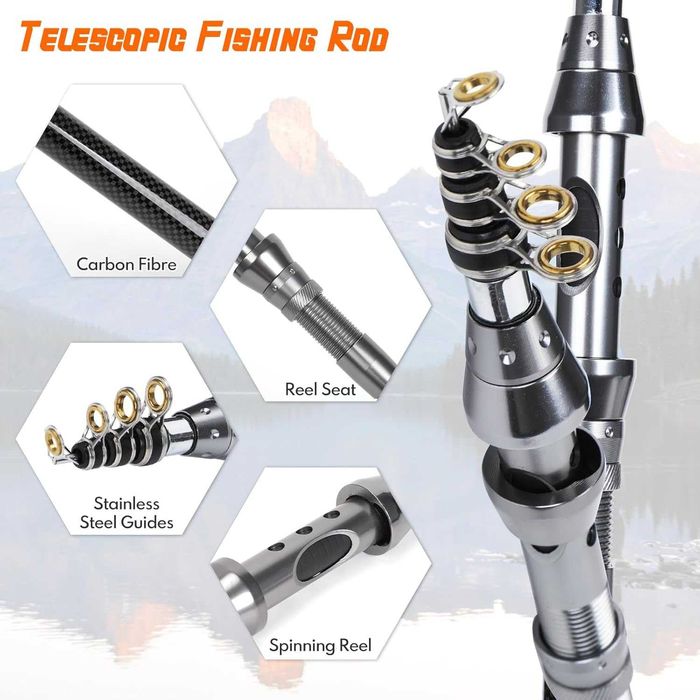 Undiță telescopică de pescuit 1,8 m,cu geantă de transport set pescuit