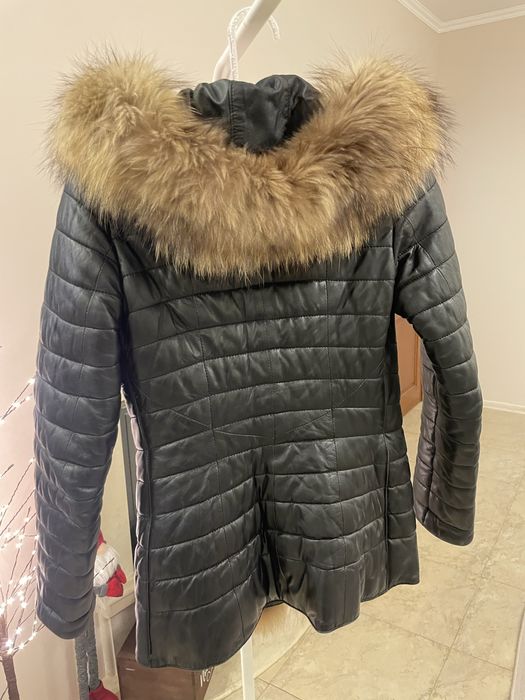 Зимно яке естествена кожа с яка лисица