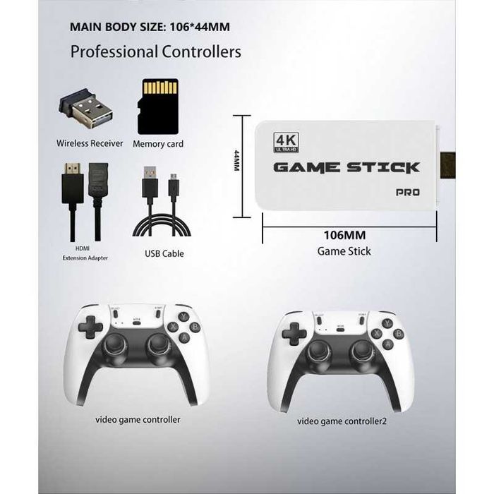 HDMI Ретро Конзола Game stick pro 4k с вградени над 20 000 игри, безжични джойстици, Телевизионна видео игра