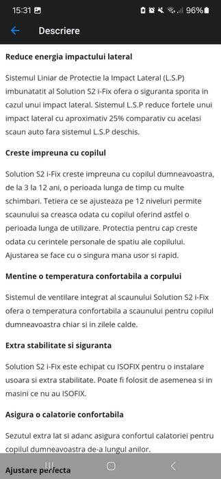Scaun auto isofix Cybex Solution S2, 3-12 ani (15-50kg)