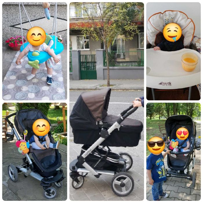 Комбо - количка 2 в 1/стол за хранене с регулируема седалка/бънджи