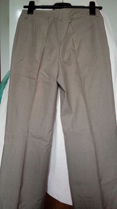 pantaloni Stefanel, ecosez gri - bleu, largi, cu manseta, 40/S, noi