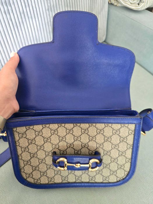 Gucci Horsebit – синя чанта с GG монограм