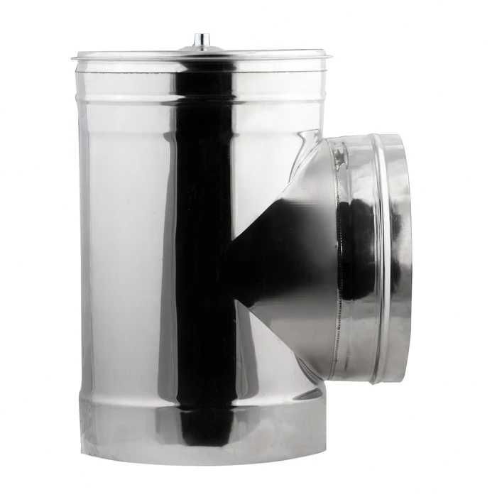 Cos de fum din inox izolat, cu teu 90 grade, D 180/250 mm