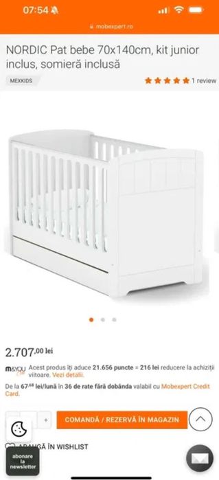 Mobexpert Nordic, Pat bebe / junior 140x70, cu saltea