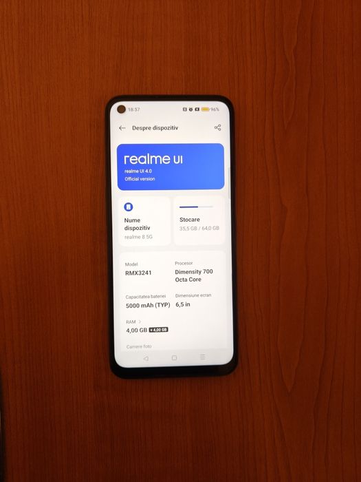 Telefon mobil realme/Smartphone 5G/memorie interna 8gb/126gb