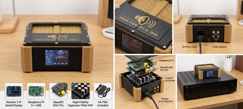 Network Audio Streamer High-End – Raspberry Pi 3 + IQaudio DAC Pro + Display Nextion 2.4".  HI-FI
