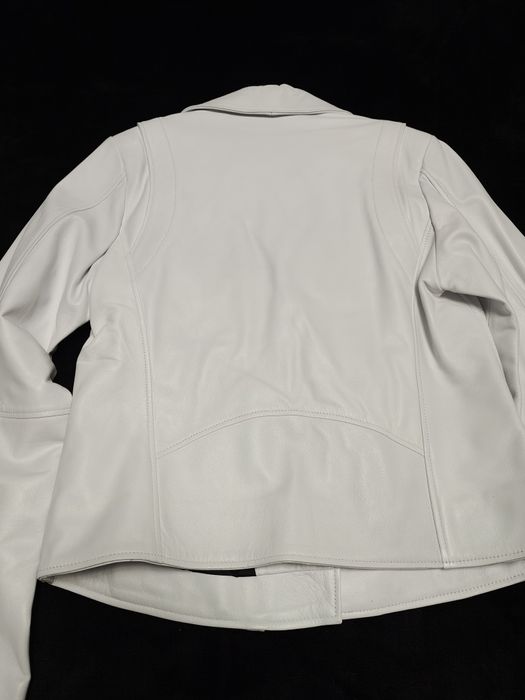 Jacheta, geaca piele naturala, alb, noua